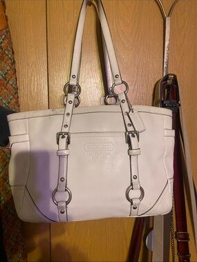 Coach Leather Tote in Cream with Silver Hardware